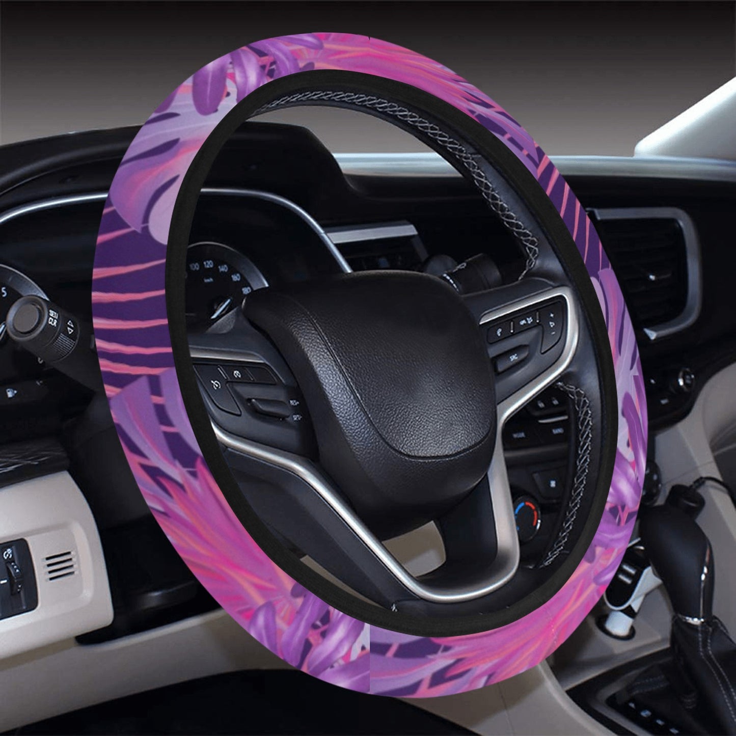 Purple Plants Steering Wheel Cover