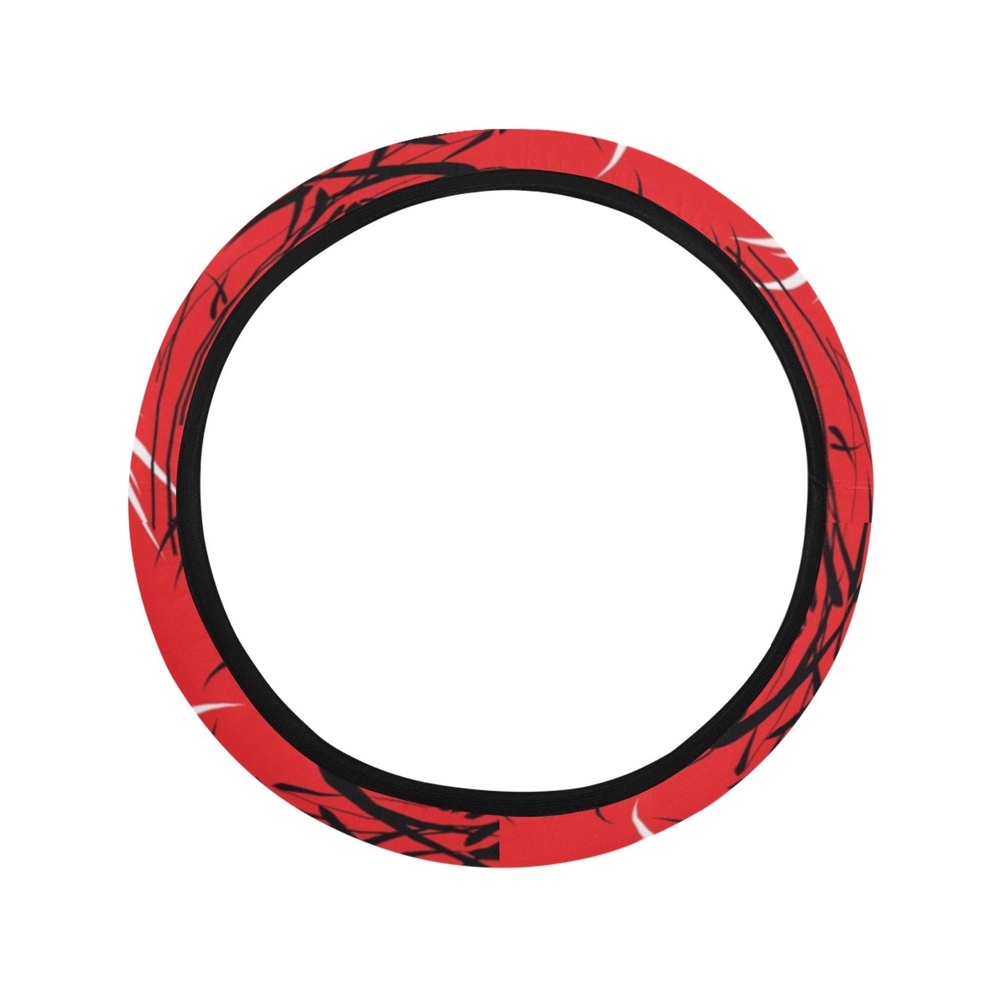 Red Oriental Plants Steering Wheel Cover