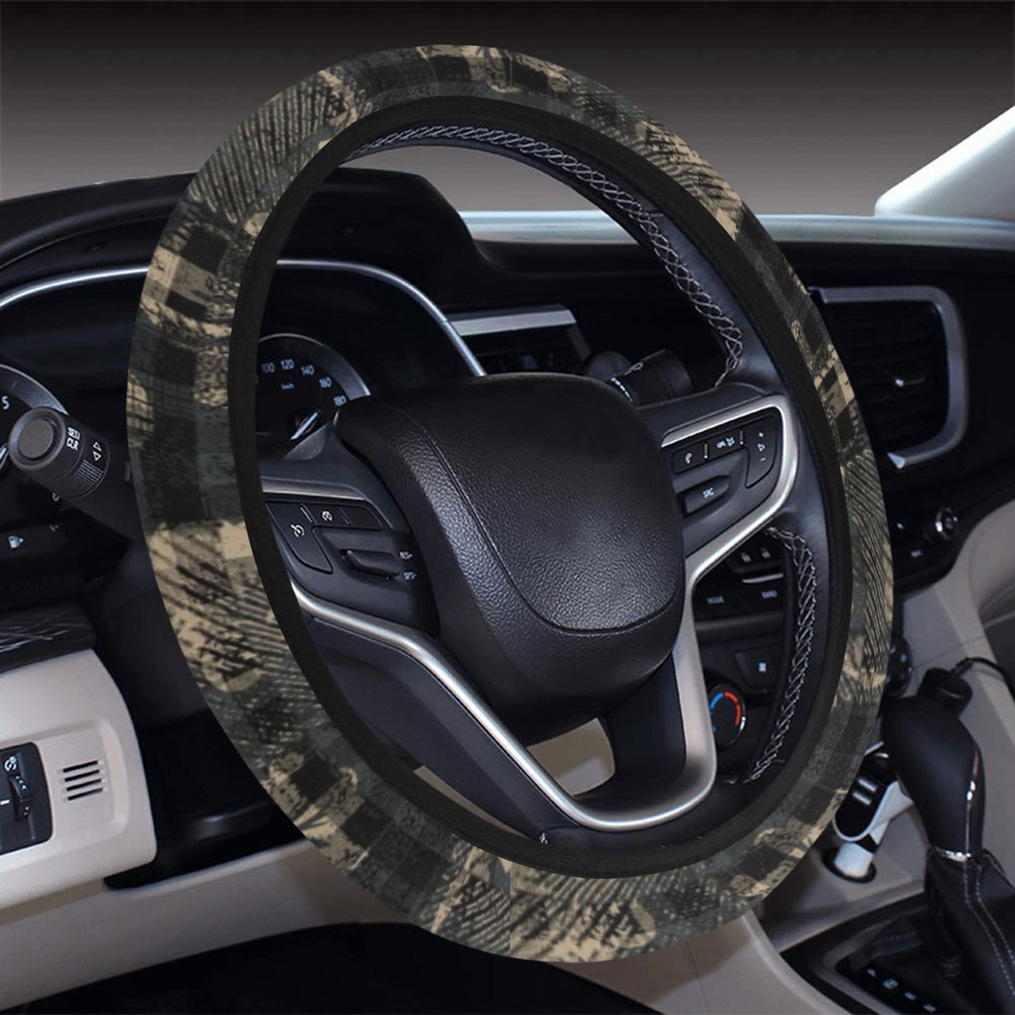 Vintage Floral-Plaid Steering Wheel Cover