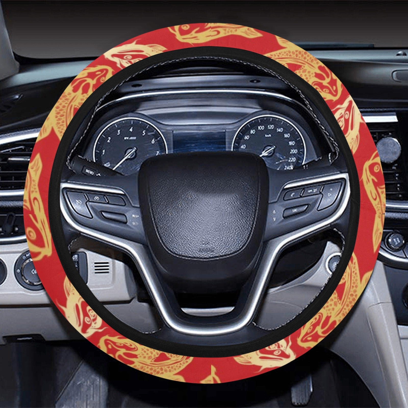 Red Oriental Fish Steering Wheel Cover