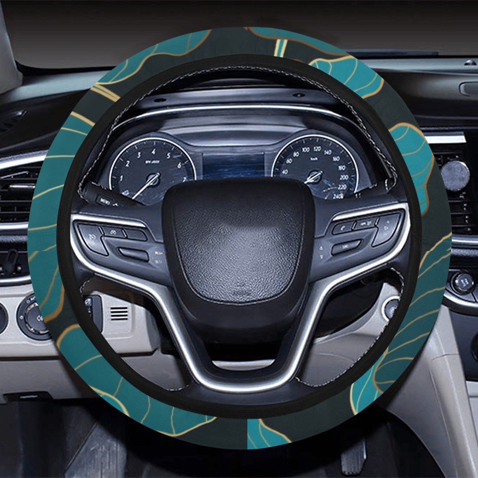 Green Flowers Steering Wheel Cover