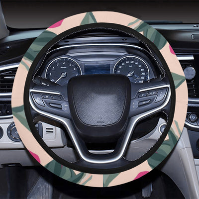 Beige Floral Leaves Steering Wheel Cover