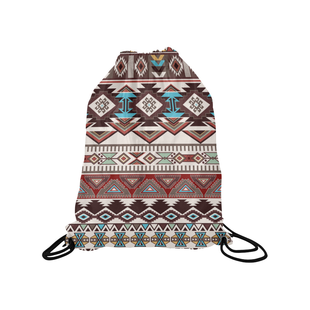 Brown Boho Chic Aztec Drawstring Bag