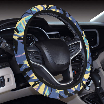 Blue Yellow Leaves Steering Wheel Cover