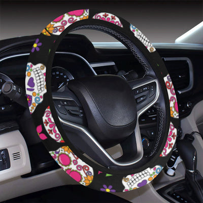 Colorful Sugar Skulls Steering Wheel Cover