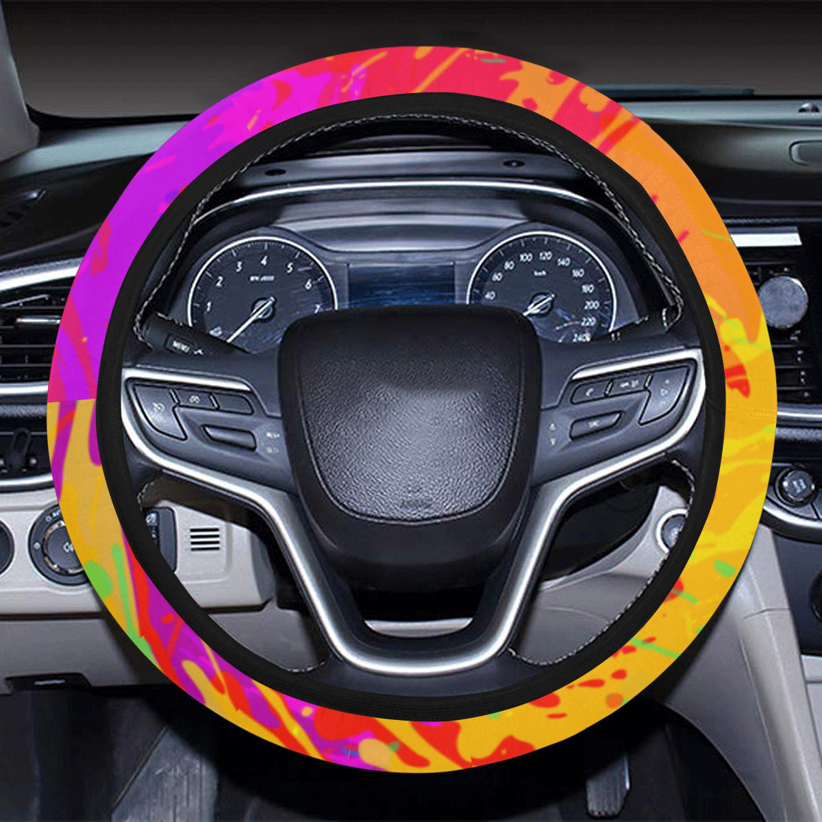 Colorful Paint Splatter Abtract Art Steering Wheel Cover