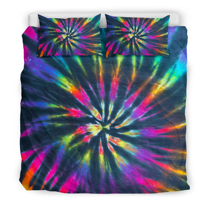 Colorful Neon Tie Dye Print Black Bedding Set