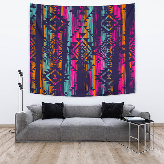 Colorful Boho Aztec Streaks Wall Tapestry