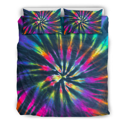 Colorful Neon Tie Dye Print Black Bedding Set