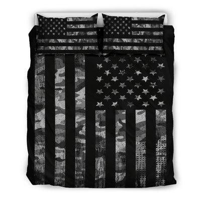 Grey American Flag Camouflage Bedding Set