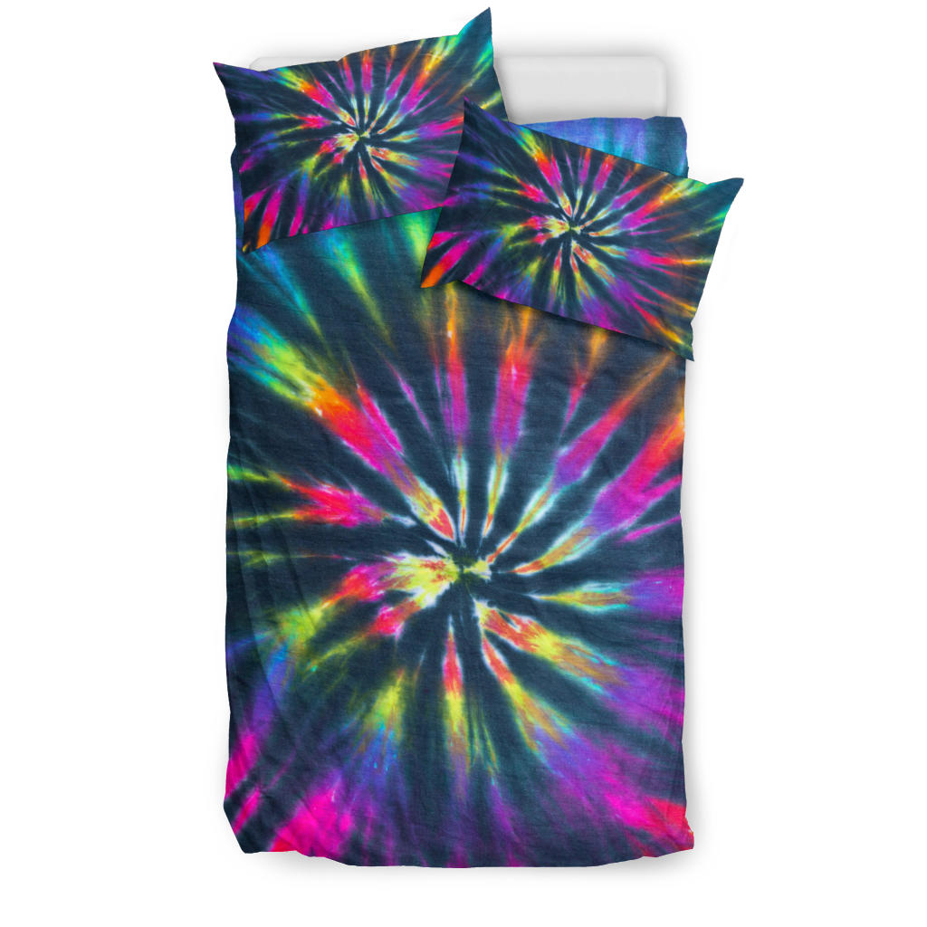 Colorful Neon Tie Dye Black Bedding Set