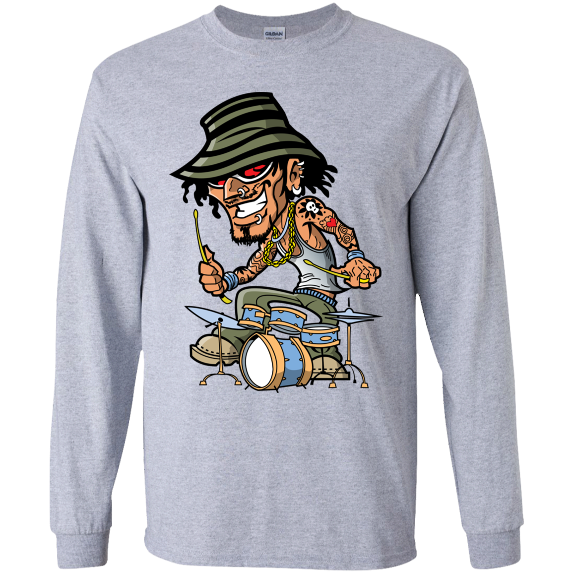 Drummer Cartoon Kids Long Sleeve Shirt CC