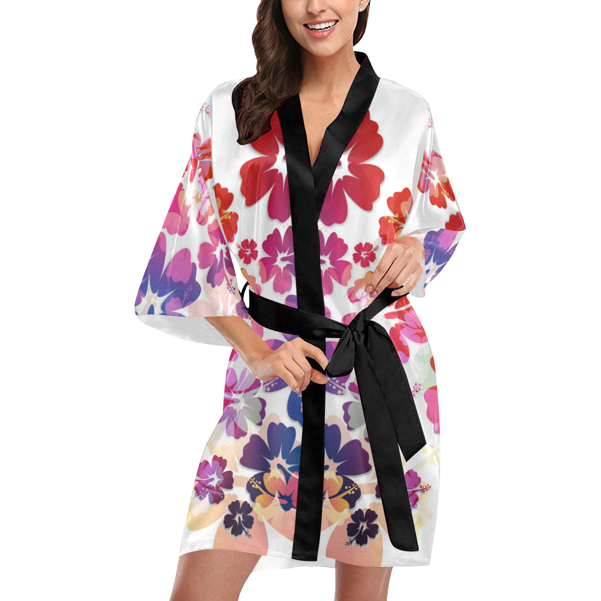 Colorful Aloha Flowers Kimono Robe
