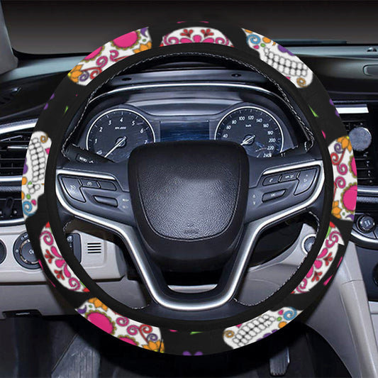 Colorful Sugar Skulls Steering Wheel Cover