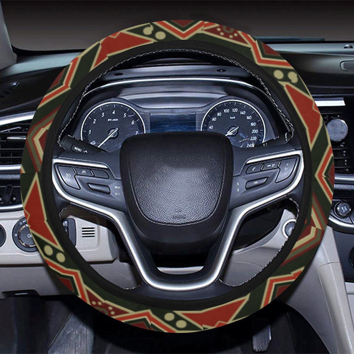 Red & Brown Boho Chic Bohemian Aztec Steering Wheel Cover