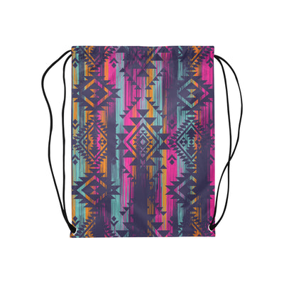 Colorful Boho Aztec Streaks Drawstring Bag