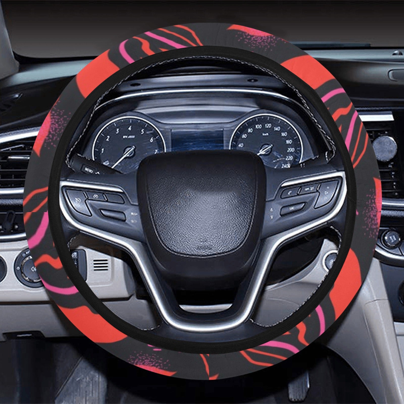 Red Floral Lips Steering Wheel Cover