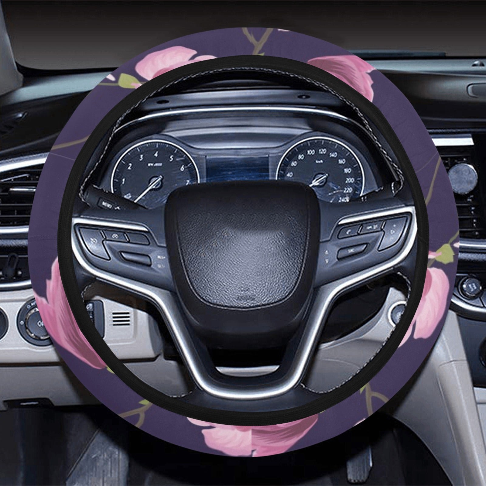 Purple Pink Flowers Steering Wheel Cover