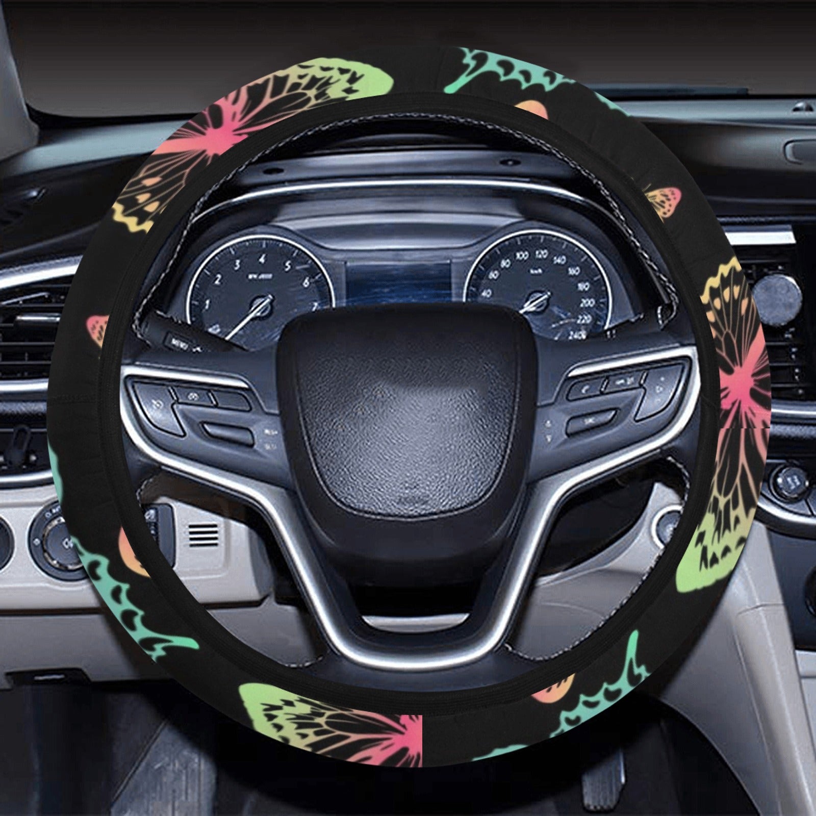 Colorful Neon Butterflies Steering Wheel Cover