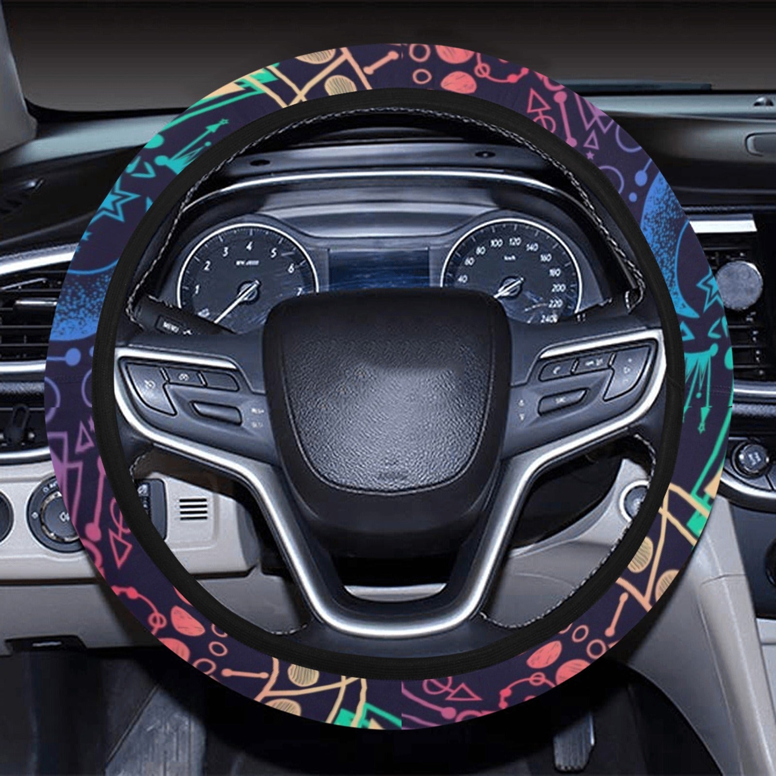 Colorful Spiritual Symbols Steering Wheel Cover