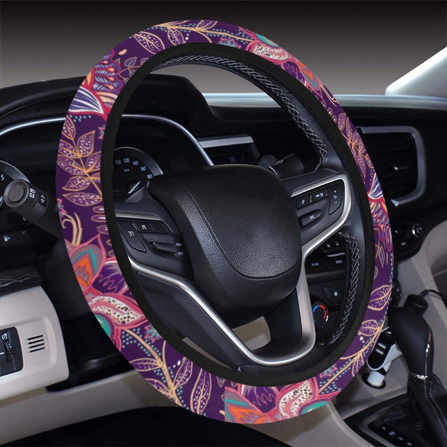 Red Persian Print Steering Wheel Cover