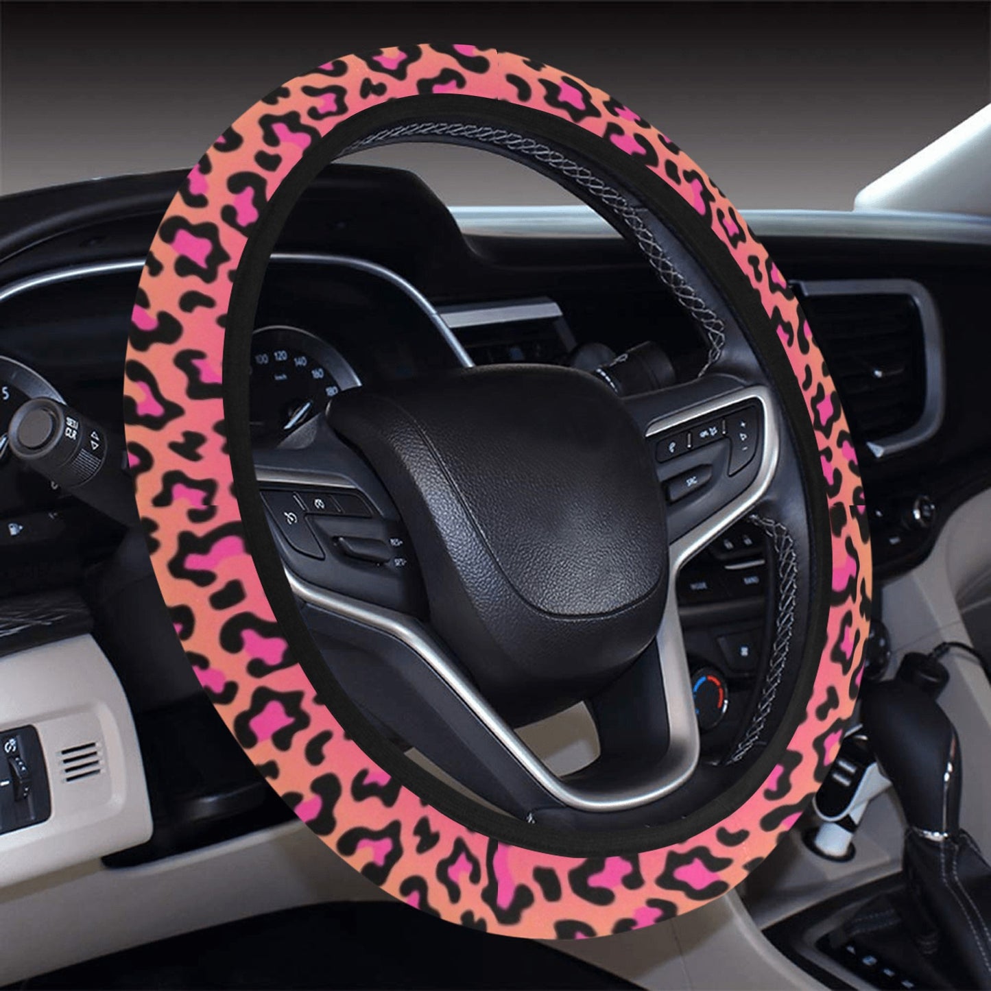 Colorful Leopard-Print Stripes Steering Wheel Cover