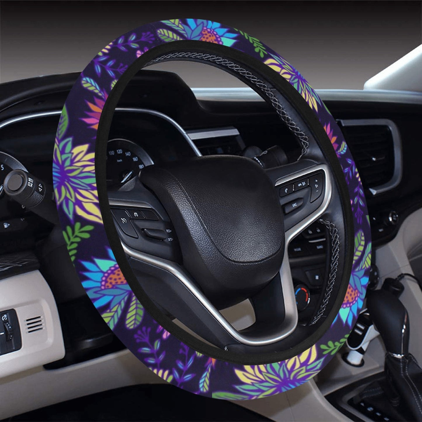 Purple Flowers Steering Wheel Cover