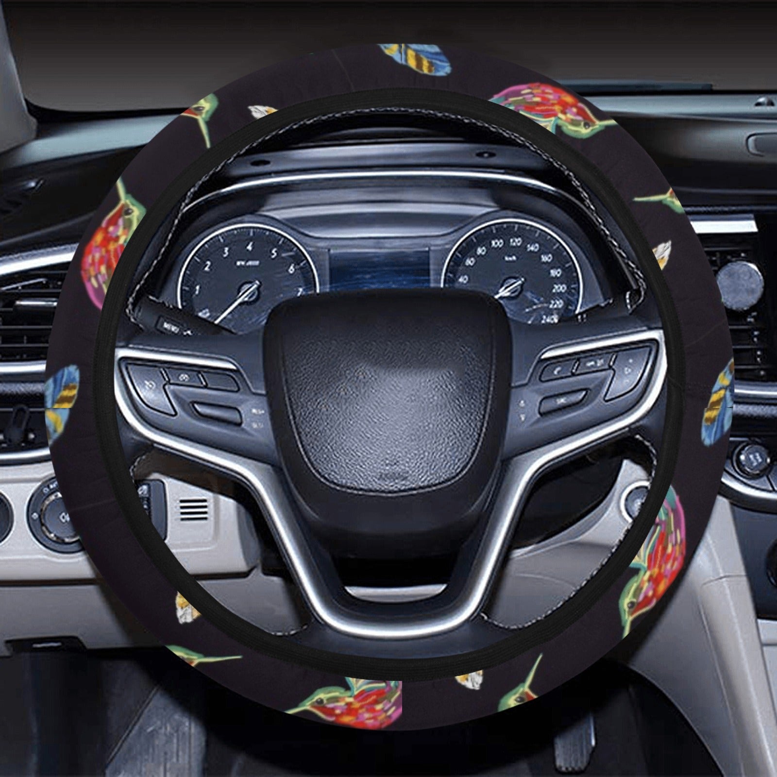 Colorful Hummingbirds & Feathers Steering Wheel Cover