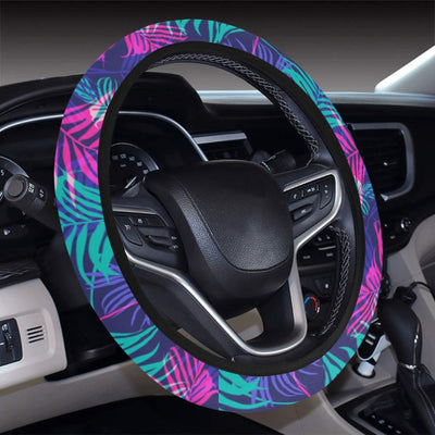 Blue Pink Plants Steering Wheel Cover