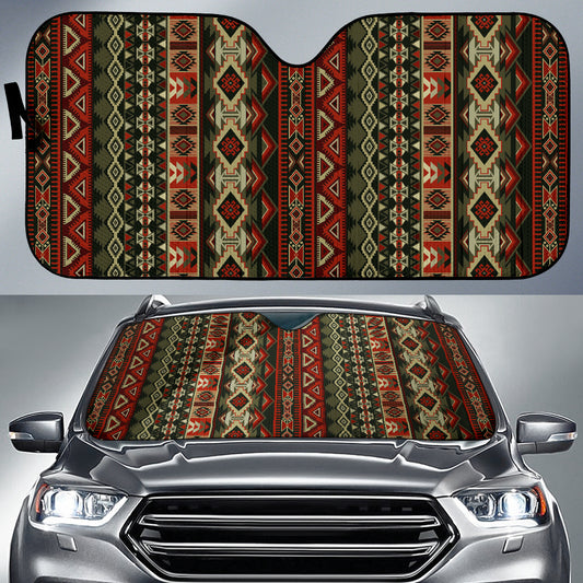 Red Brown Aztec Car Sun Shade