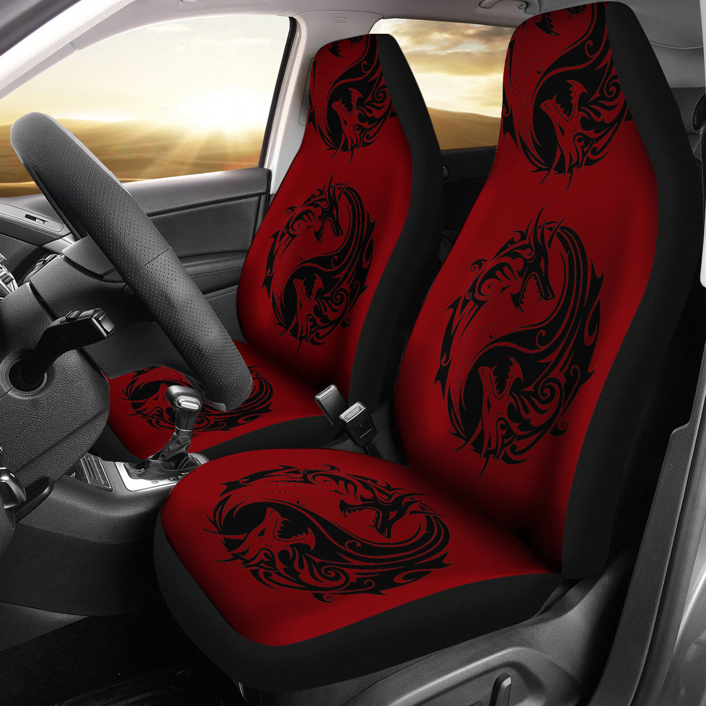 Red Yin Yang Dragons Car Seat Covers