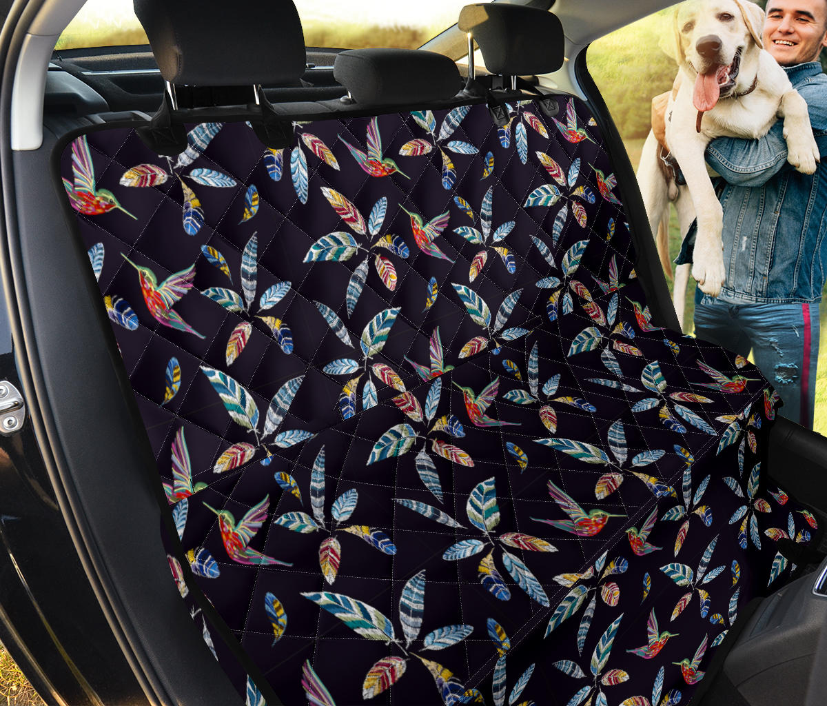 Colorful Hummingbirds & Feathers Car Back Seat Pet Cover