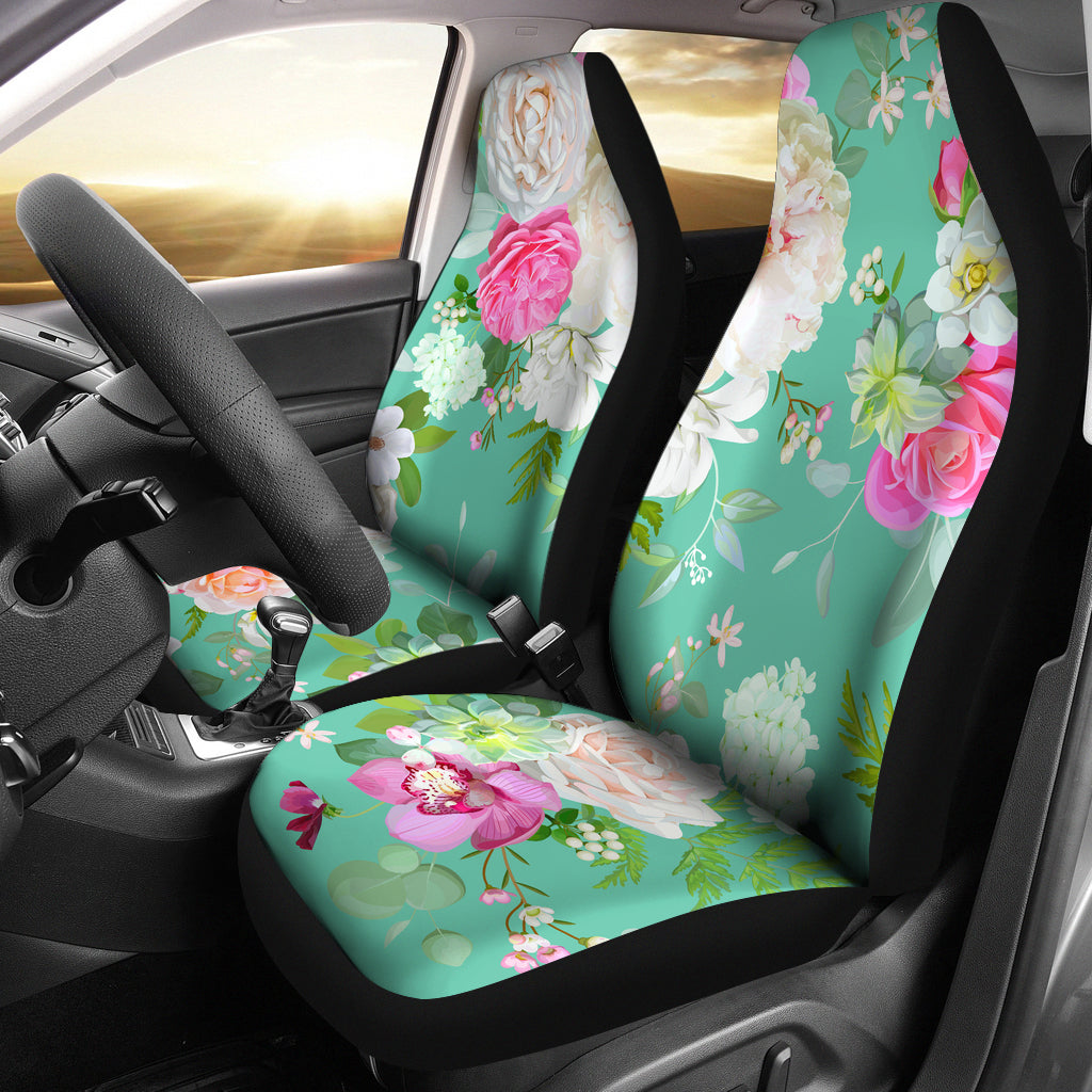 Light Green Flowers Car Seat Covers