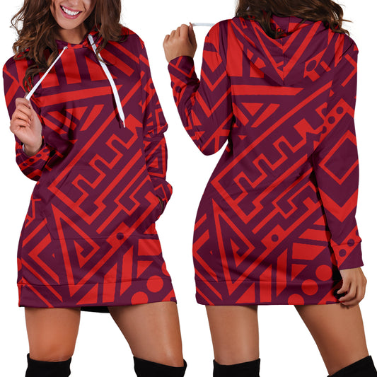 Red Tribal Womens Hoodie Dress