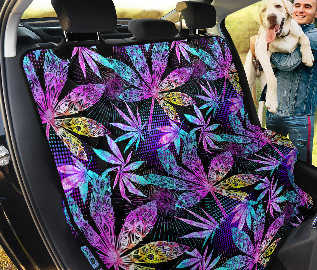Colorful Weed Plant Car Back Seat Pet Cover