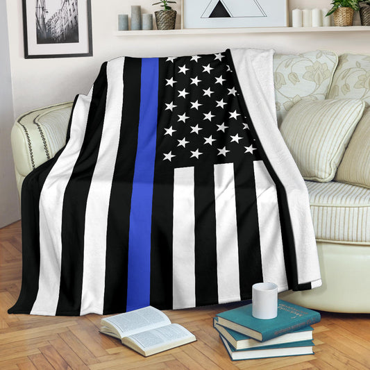 American USA Flag Blue Stripe Police Officer Blanket