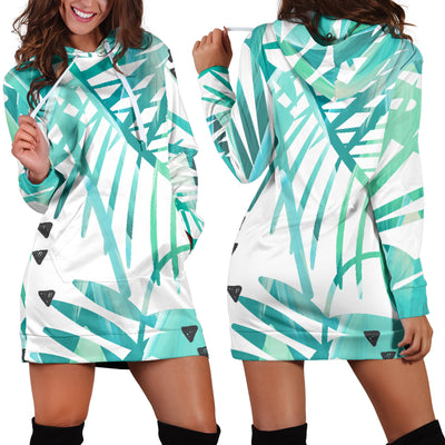 Teal Leaves Womens Hoodie Dress