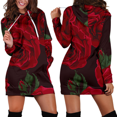Red Roses Womens Hoodie Dress