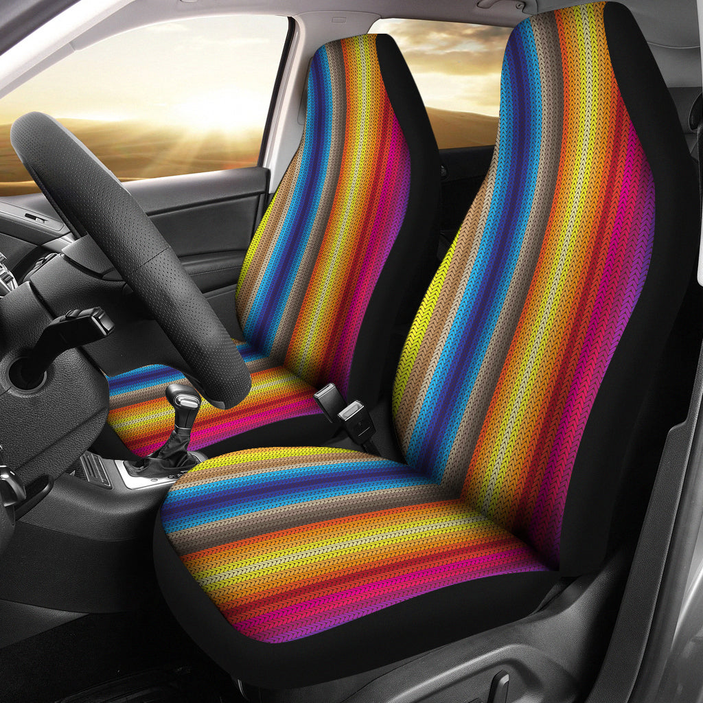 Rainbow Stripes Knit Print Car Seat Covers