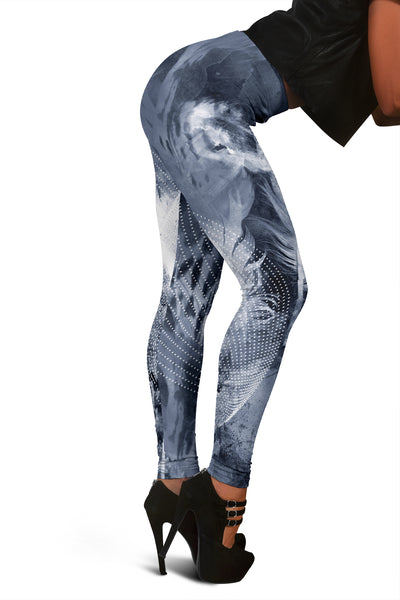 Grey Abstract Feathers Leggings