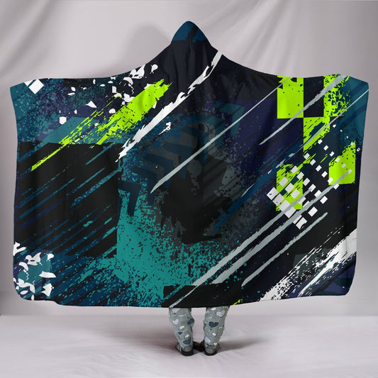 Dark Grey & Yellow Abstract Art Hooded Blanket