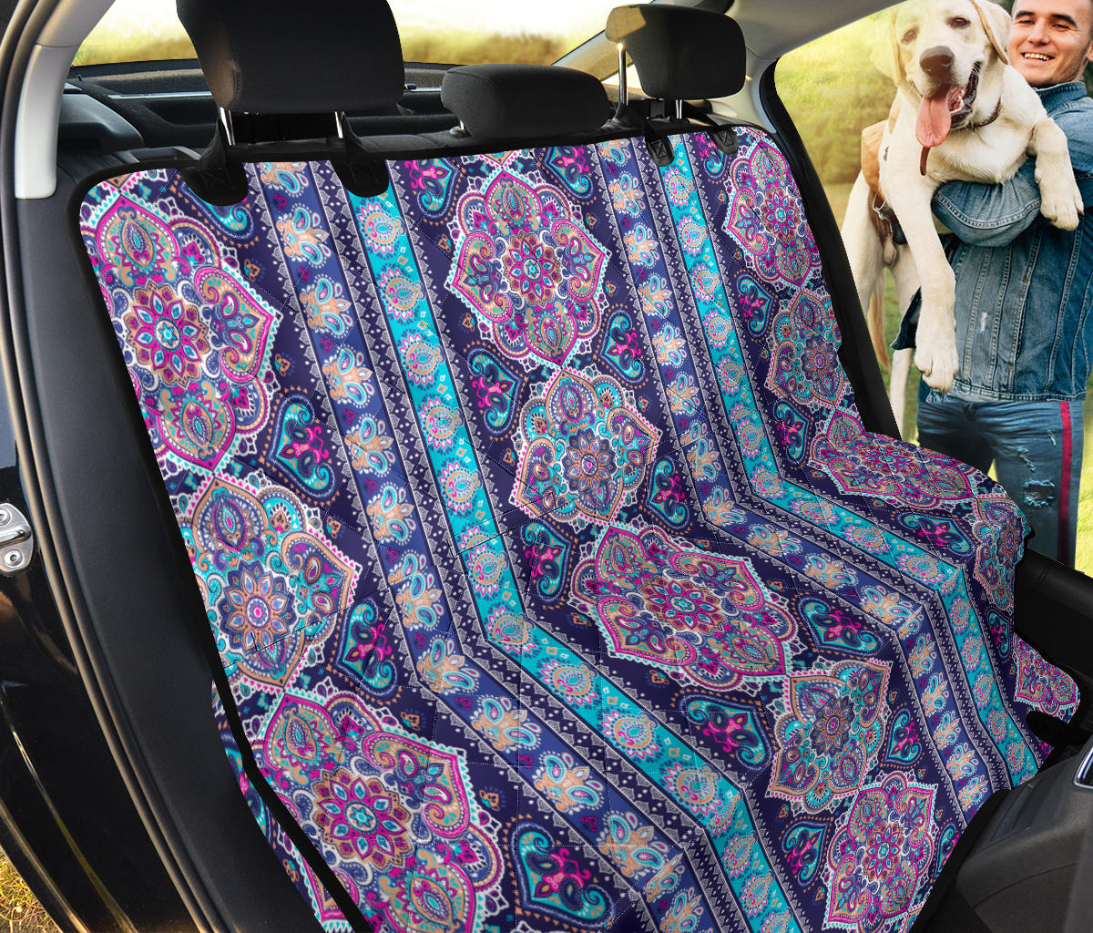 Blue Purple Persian Print Car Back Seat Pet Cover