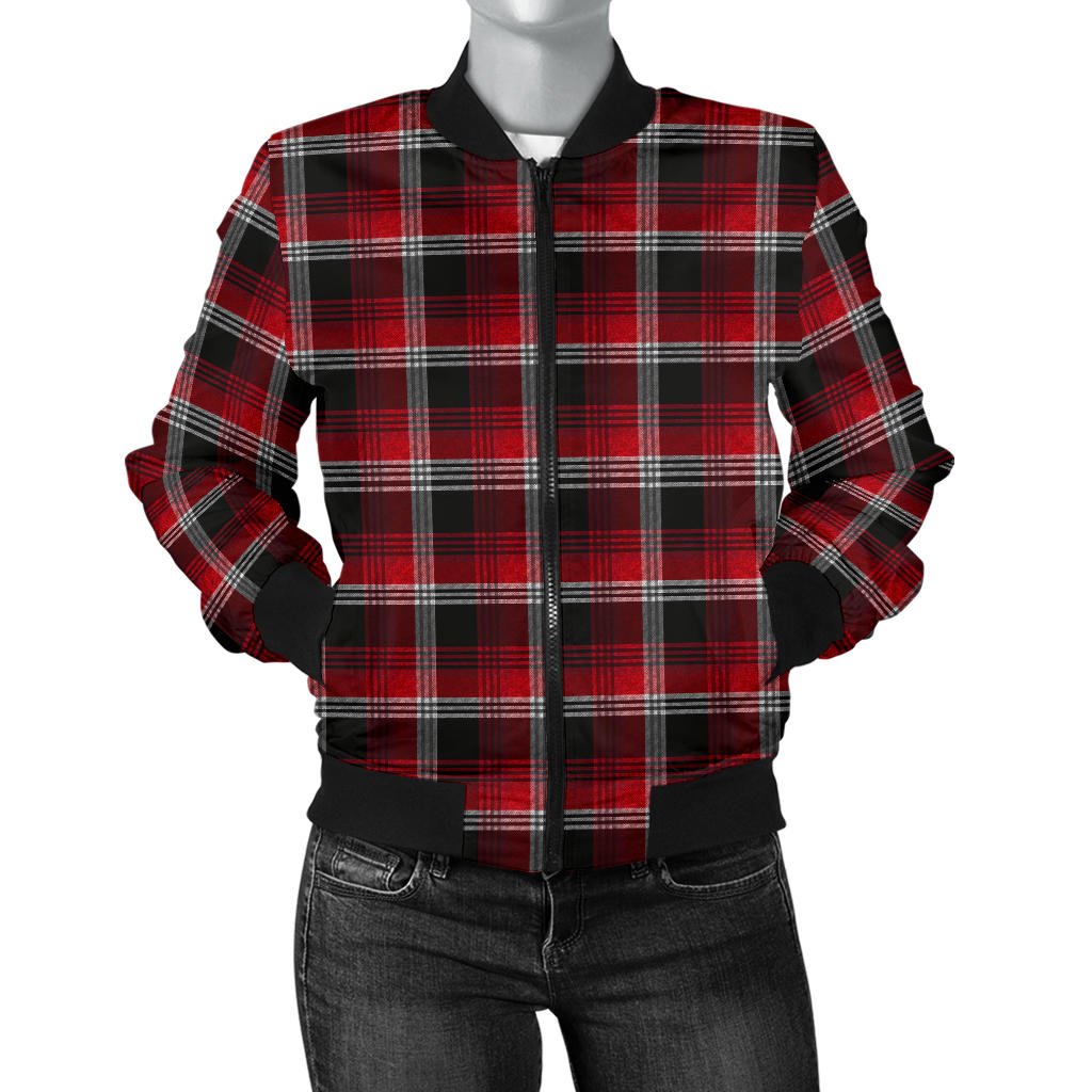 Womens Red Plaid Bomber Jacket