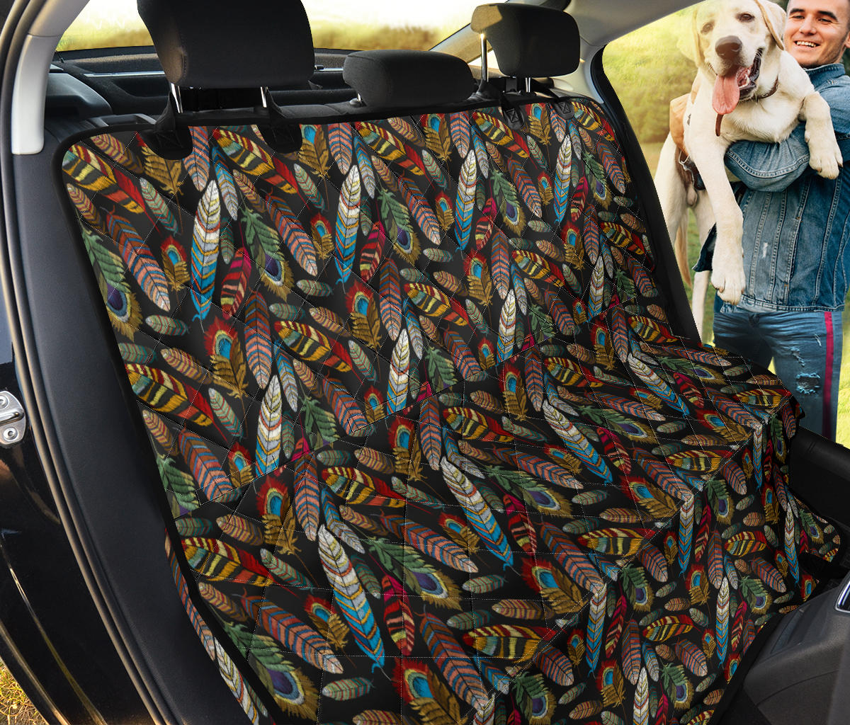Colorful Feathers Car Back Seat Pet Cover