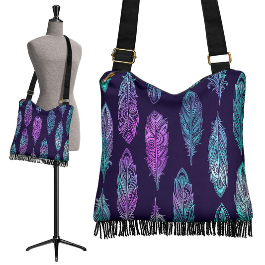 Neon Pink Feathers Boho Crossbody Bag