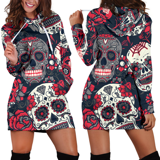 Sugar Skulls & Roses Womens Hoodie Dress