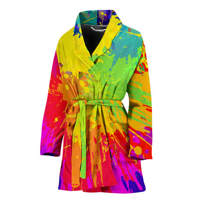 Womens Colorful Paint Splatter Abstract Art Bath Robe