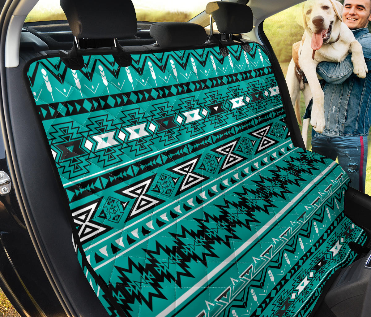 Teal Green Ethnic Car Back Seat Pet Cover