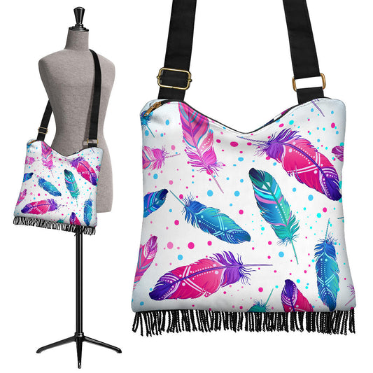 Pink & Purple Feathers Boho Crossbody Bag