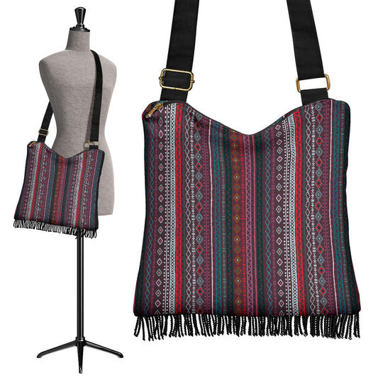 Red Boho Stripes Decor Crossbody Bag